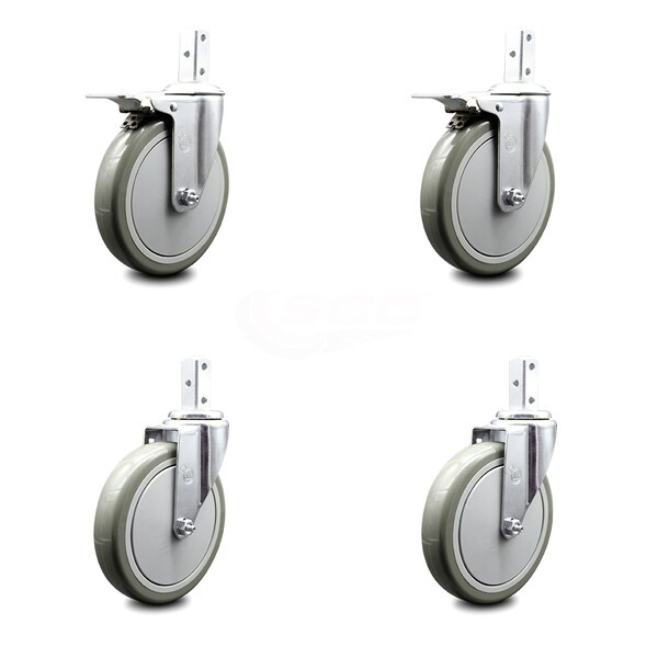 Service Caster 6 Inch Gray Poly Swivel 7/8 Inch Square Stem Caster Total Lock Brakes SCC, 2PK SCC-SQTTL20S614-PPUB-GRY-78-2-S-2 - main